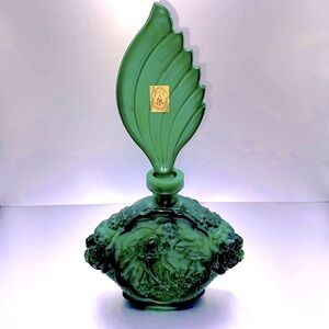 1930’s Bohemian Czech Malachite Art Deco Glass Perfume Bottle W/Original Stopper